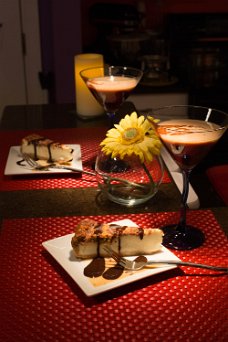 Valentine's Day 2014 Chocolate caramel cheesecake, drizzled with chocolate syrup and irish cream, with chocolate martini.