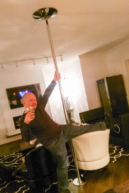 Dinner and Game Night Practicing our dance pole moves